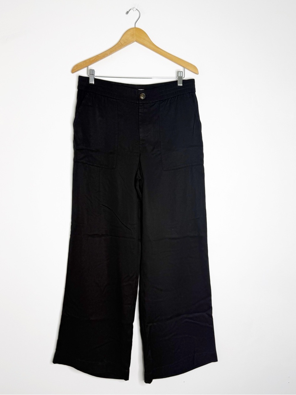 LOFT Wide Leg Black Pants Lyocell Blend Pull-On Back Waist Size 10 NWT